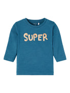 NAME IT Lionel Long Sleeve Top Teal front view