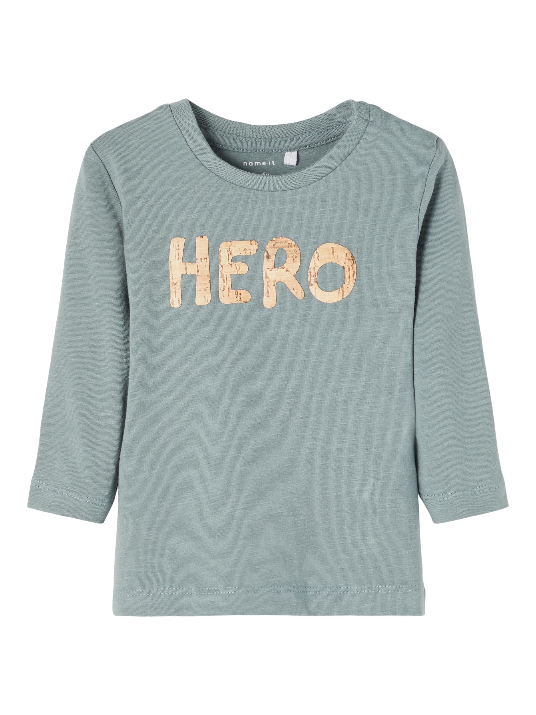 NAME IT Lionel Long Sleeve Top Sage model front view