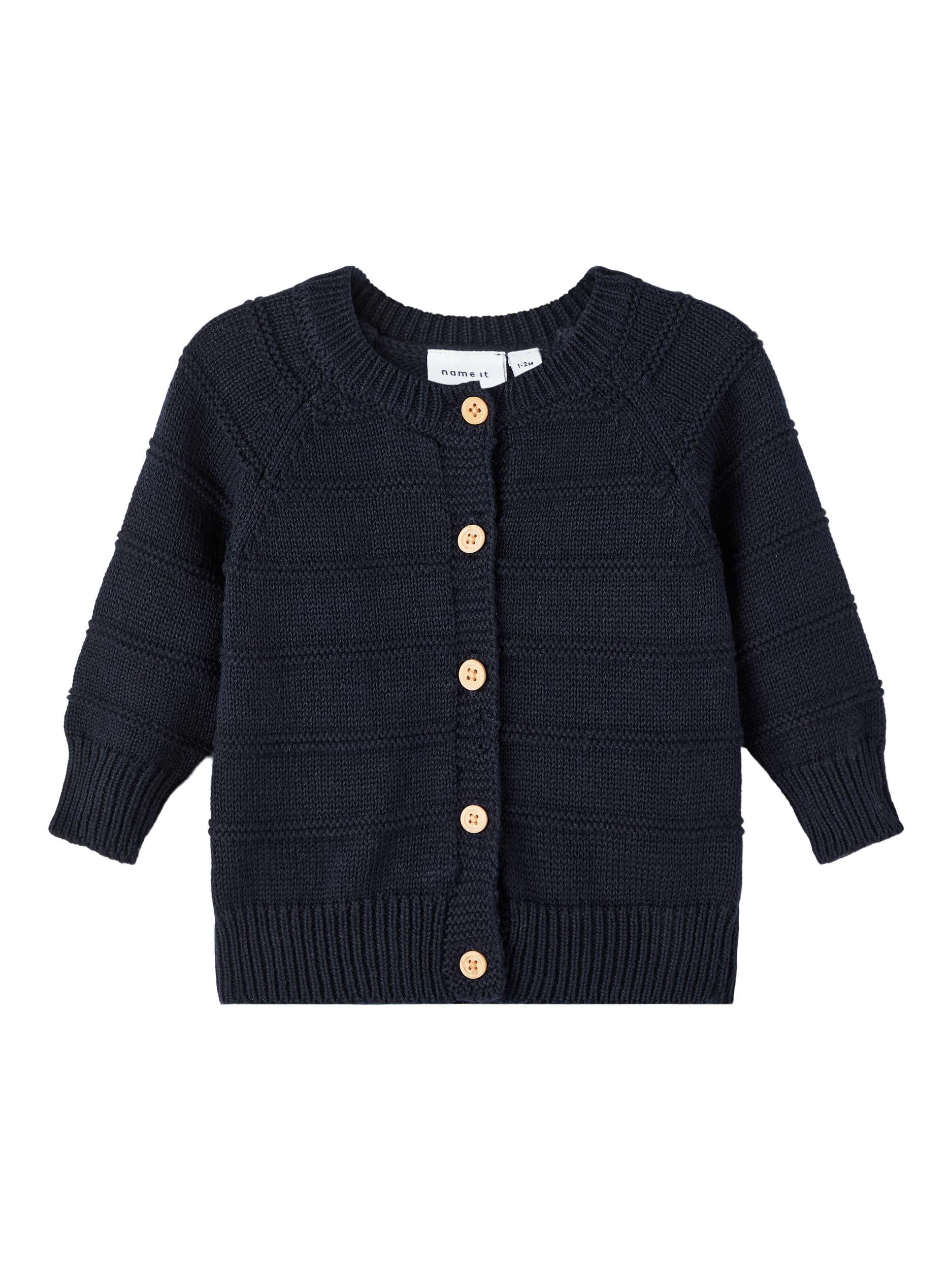 Boy's Dark Sapphire Bolan Long Sleeve Knit Cardigan-Ghost Front View