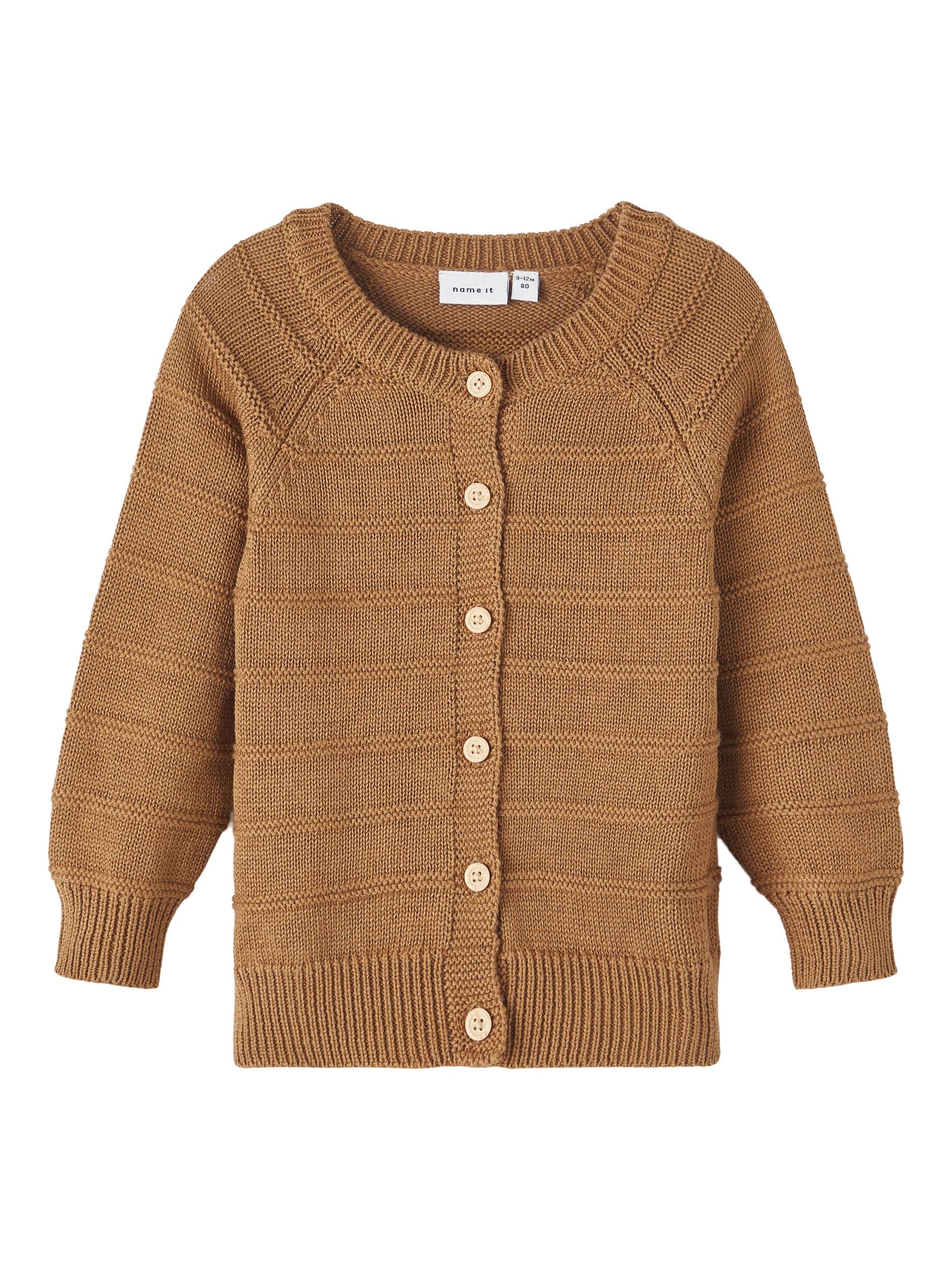 Boy's Toasted Coconut Bolan Long Sleeve Knit Cardigan-Front View