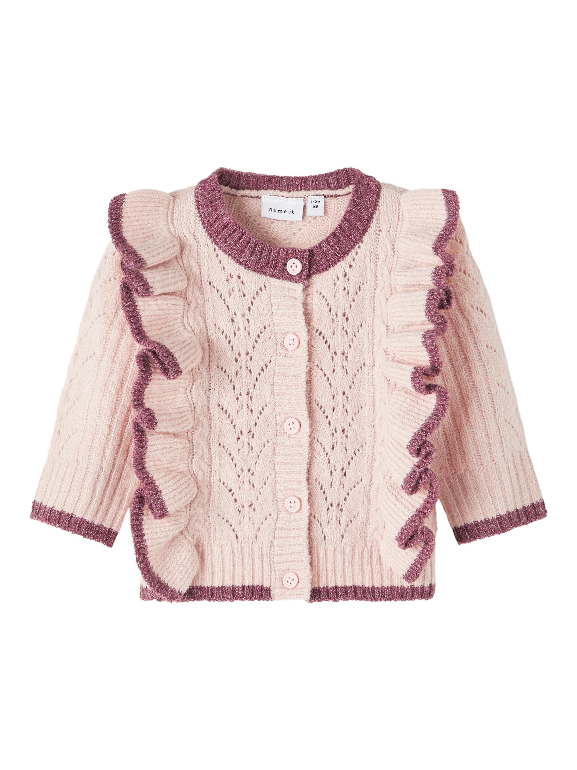 Girl's Rose Smoke Basille Long Sleeve Knit Cardigan-Front View
