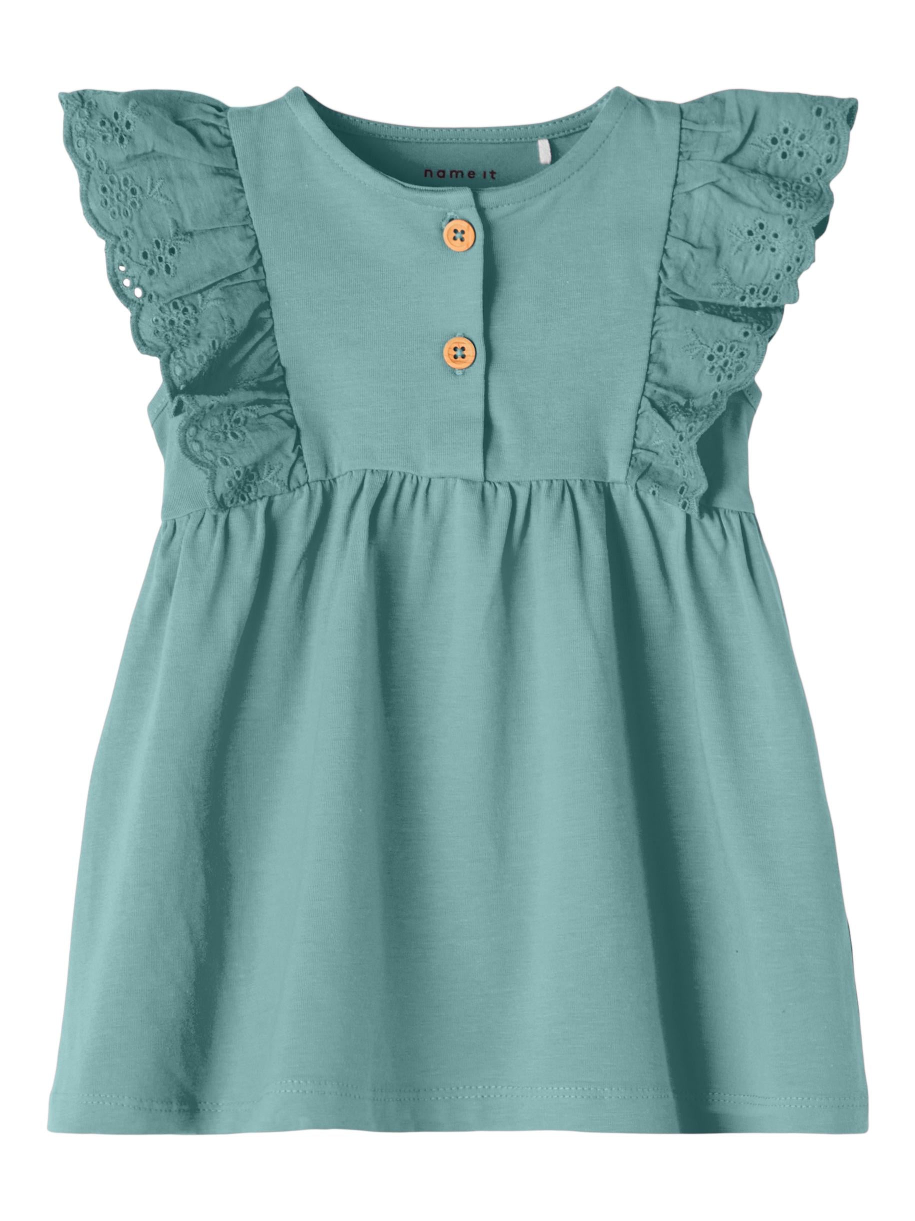 NAME IT Henriette Short Sleeve Dress Aquifer front view