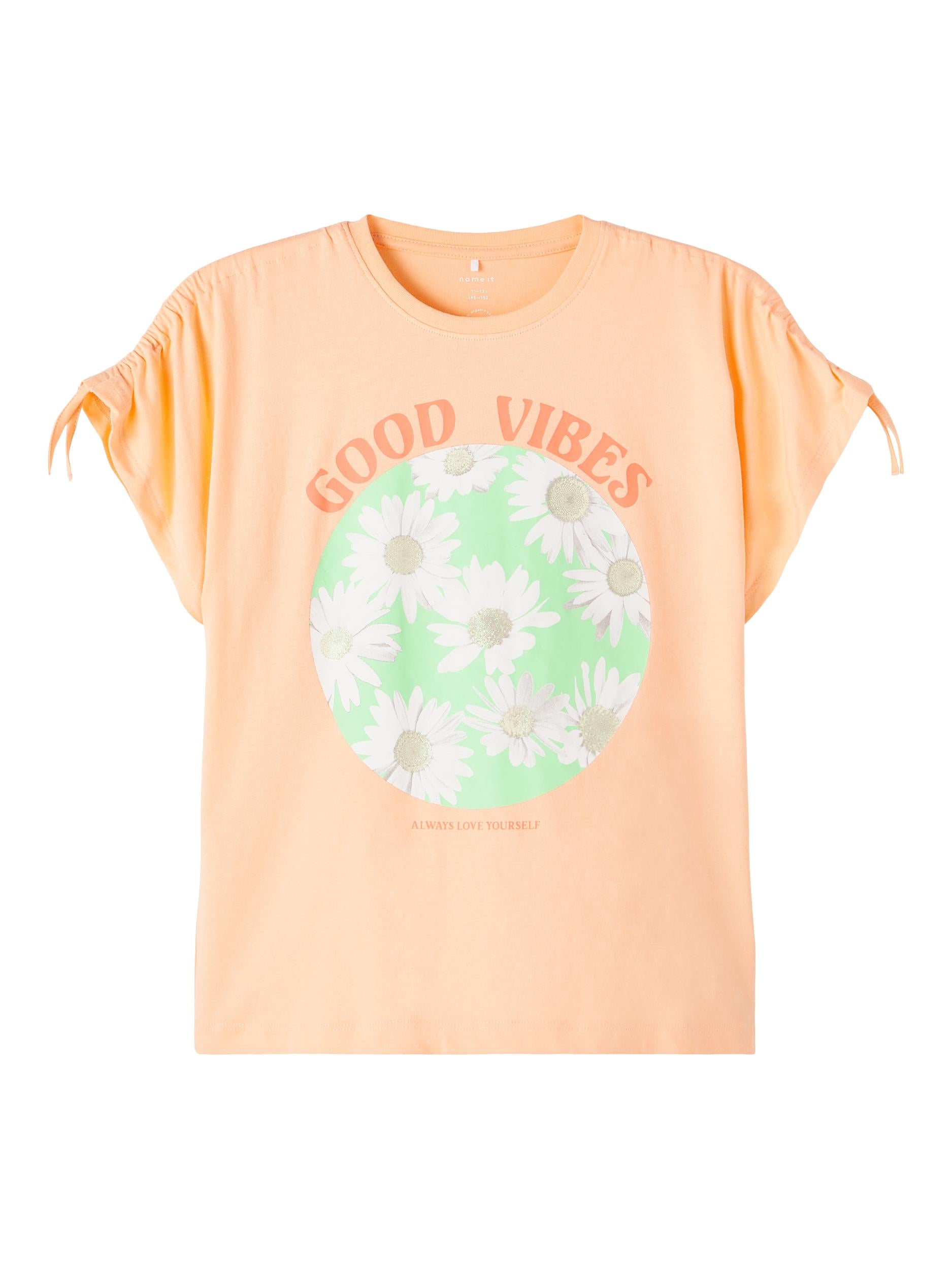 Girl's Peach Fatime Short Sleeve Short Loose Top-Front View