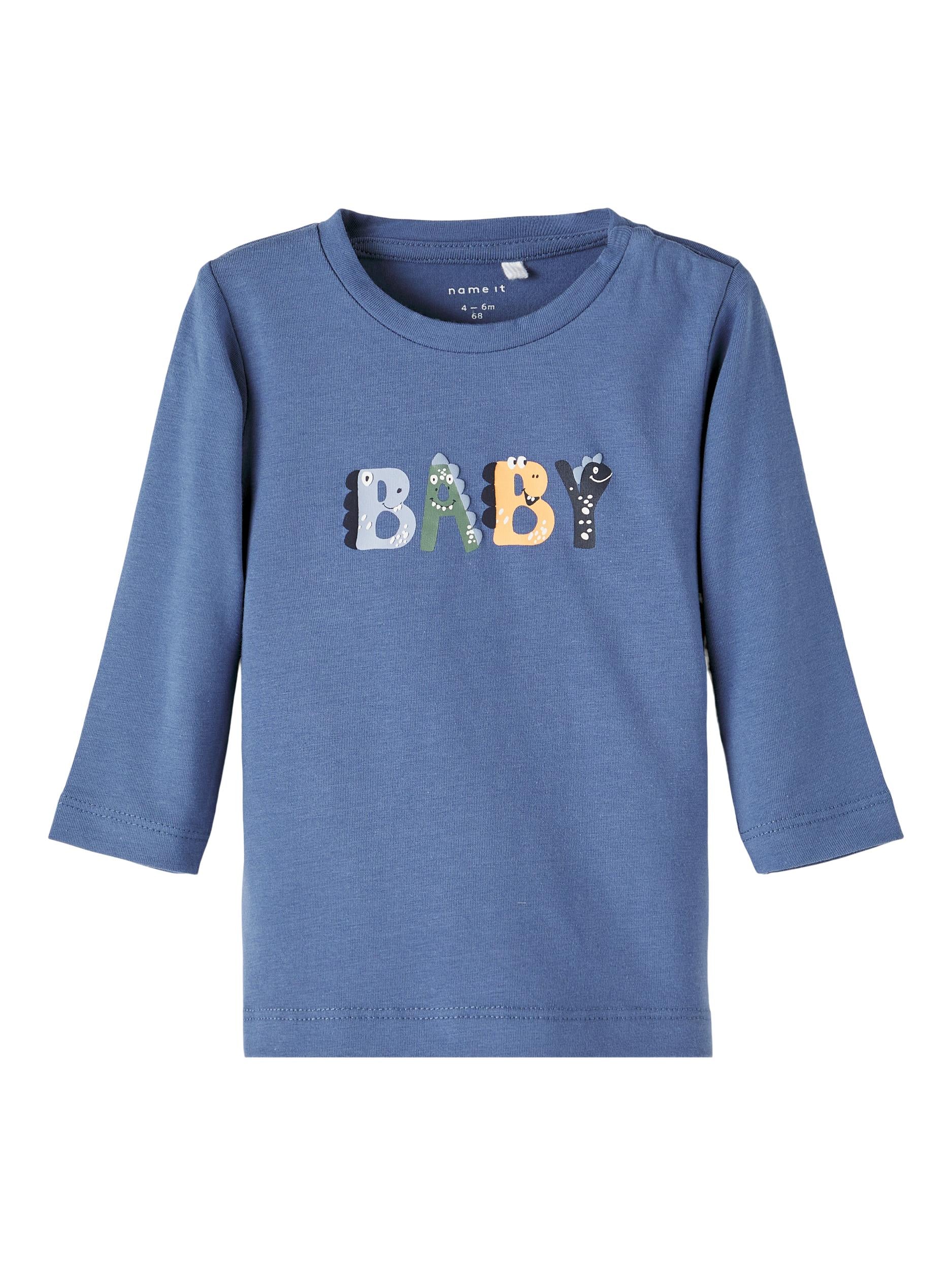 Boy's Blue Ticard Long Sleeve Top-Front View