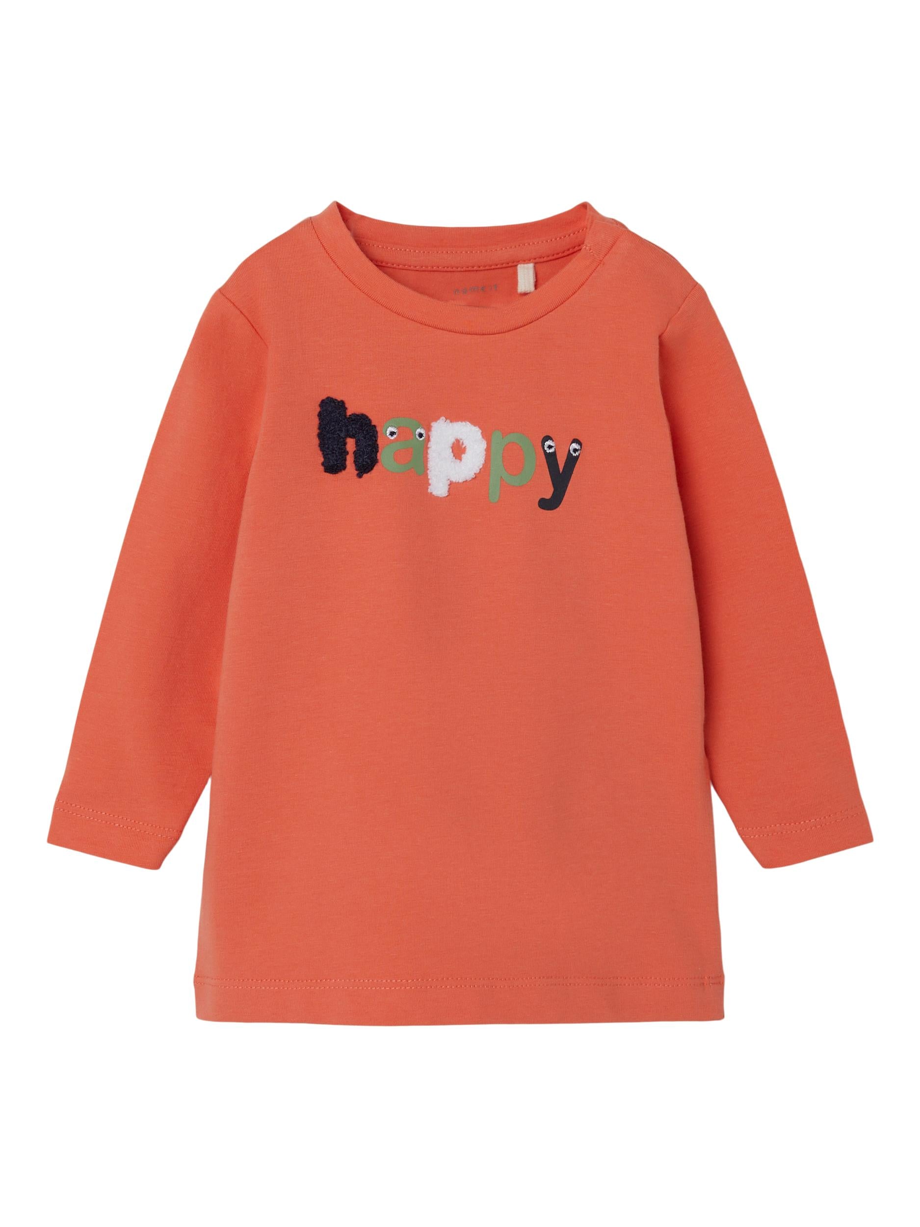 Boy's Coral Dacon Long Sleeve Top-Front View