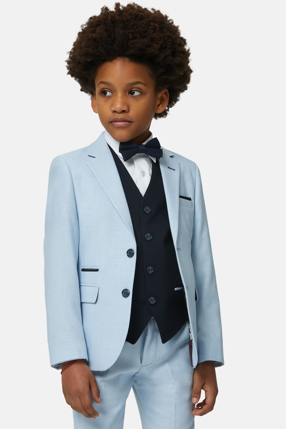 Boys Napoli Sky 3 Piece Suit-Close Up of Front View
