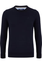 Benetti crew neck navy jumper front view
