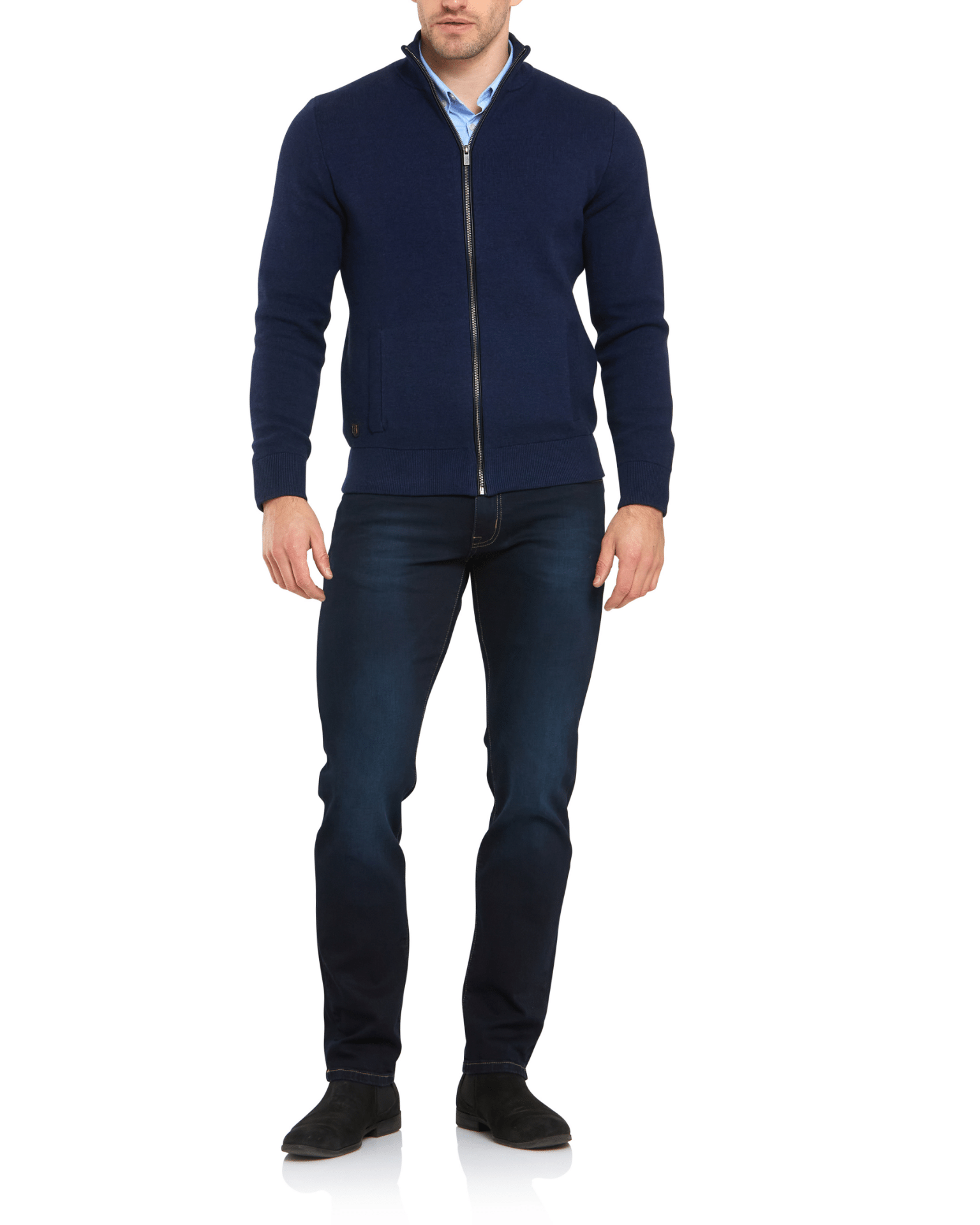 6TH SENSE Nevada Blue Black Stretch Jeans by 6th Sense Blue Black front view