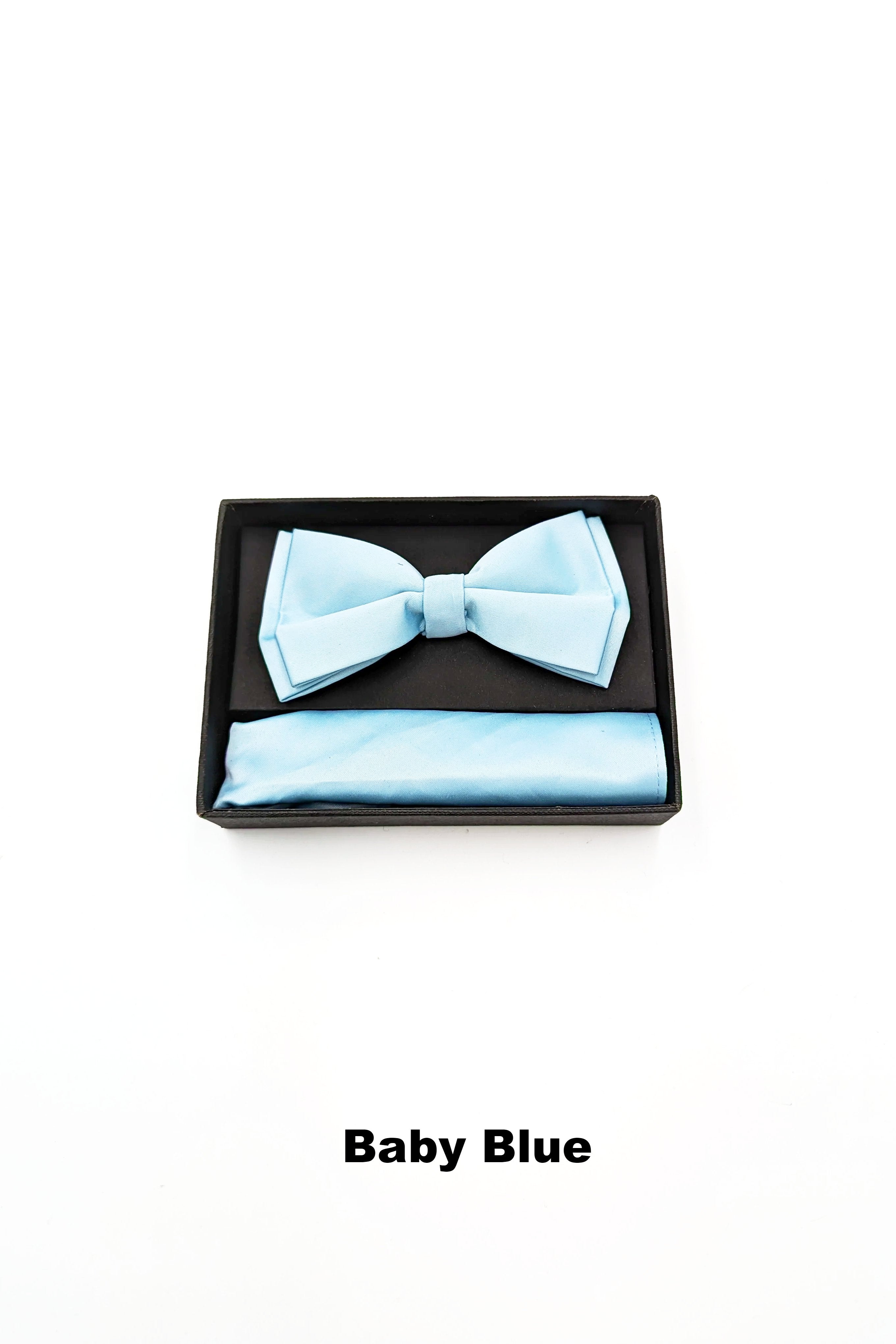 Satin Mens Baby Blue Bow and Pocket Square