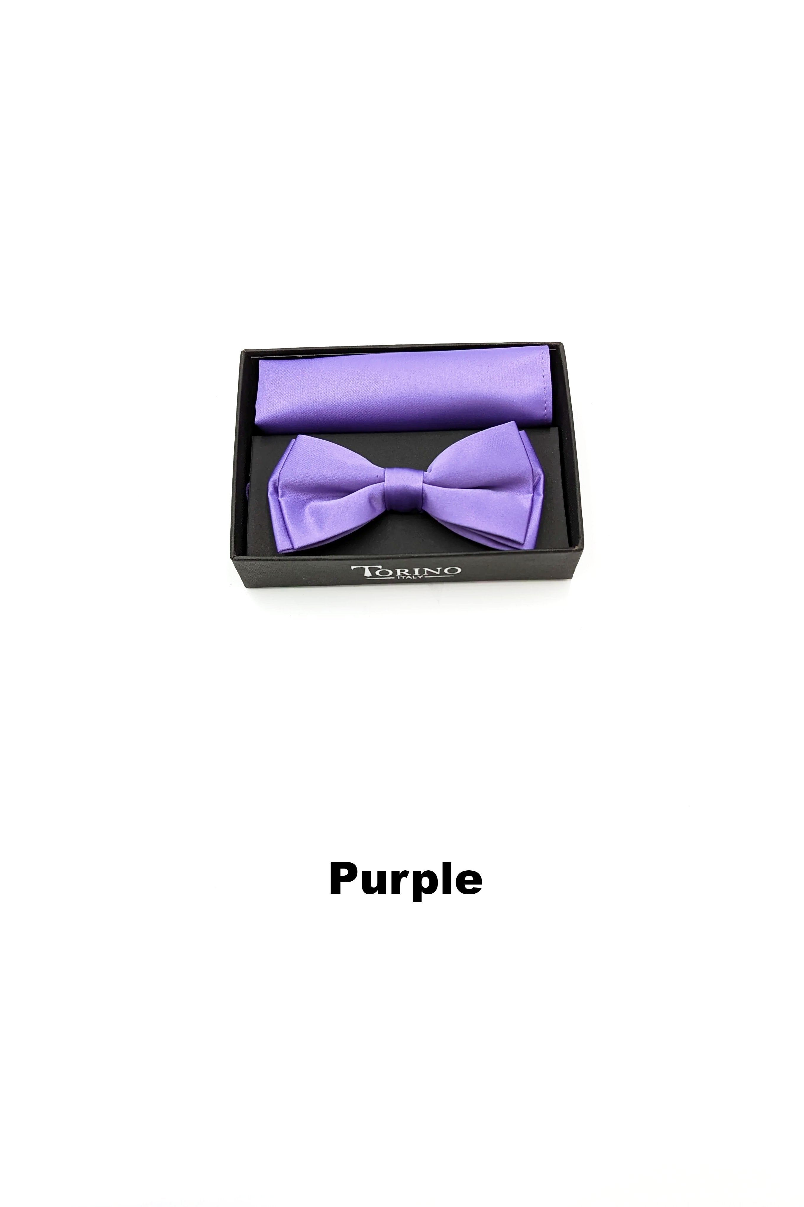 Satin Mens Purple Bow and Pocket Square