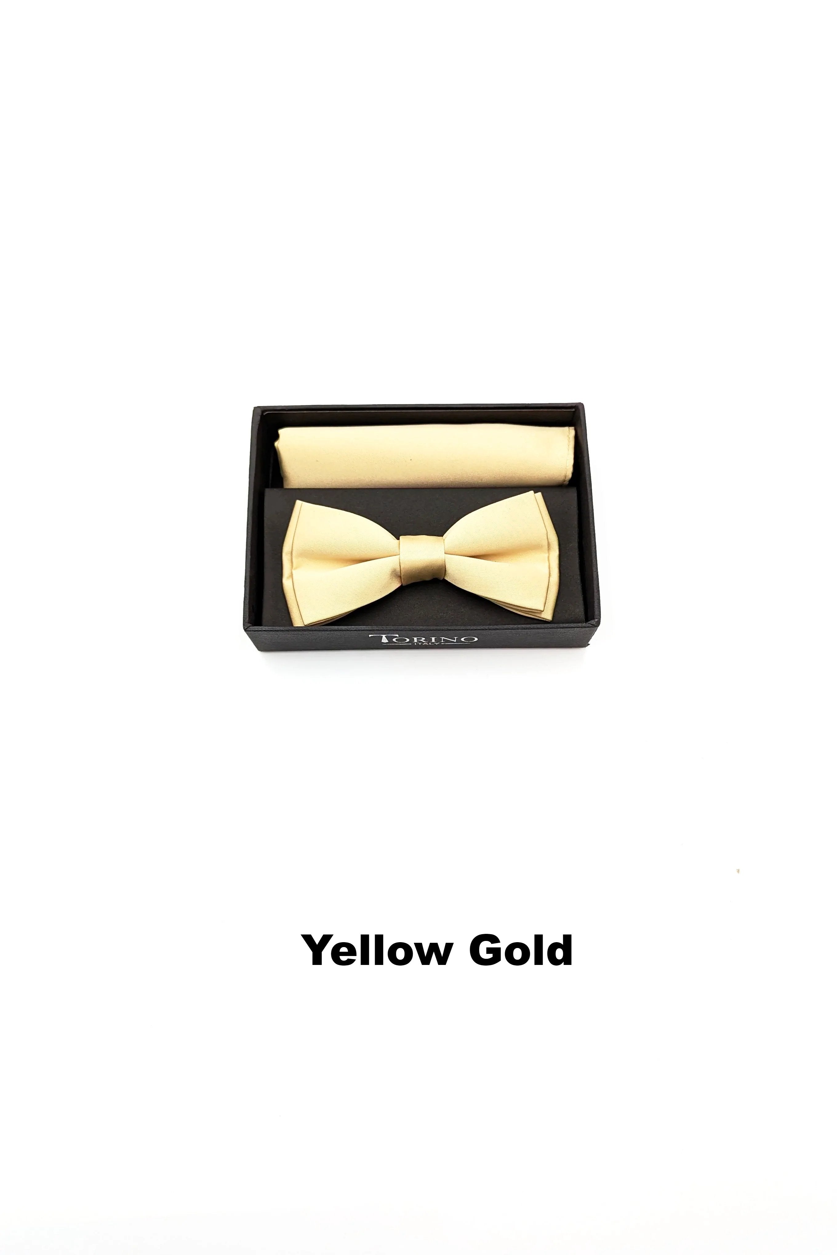 Satin Mens Yellow Gold Bow and Pocket Square