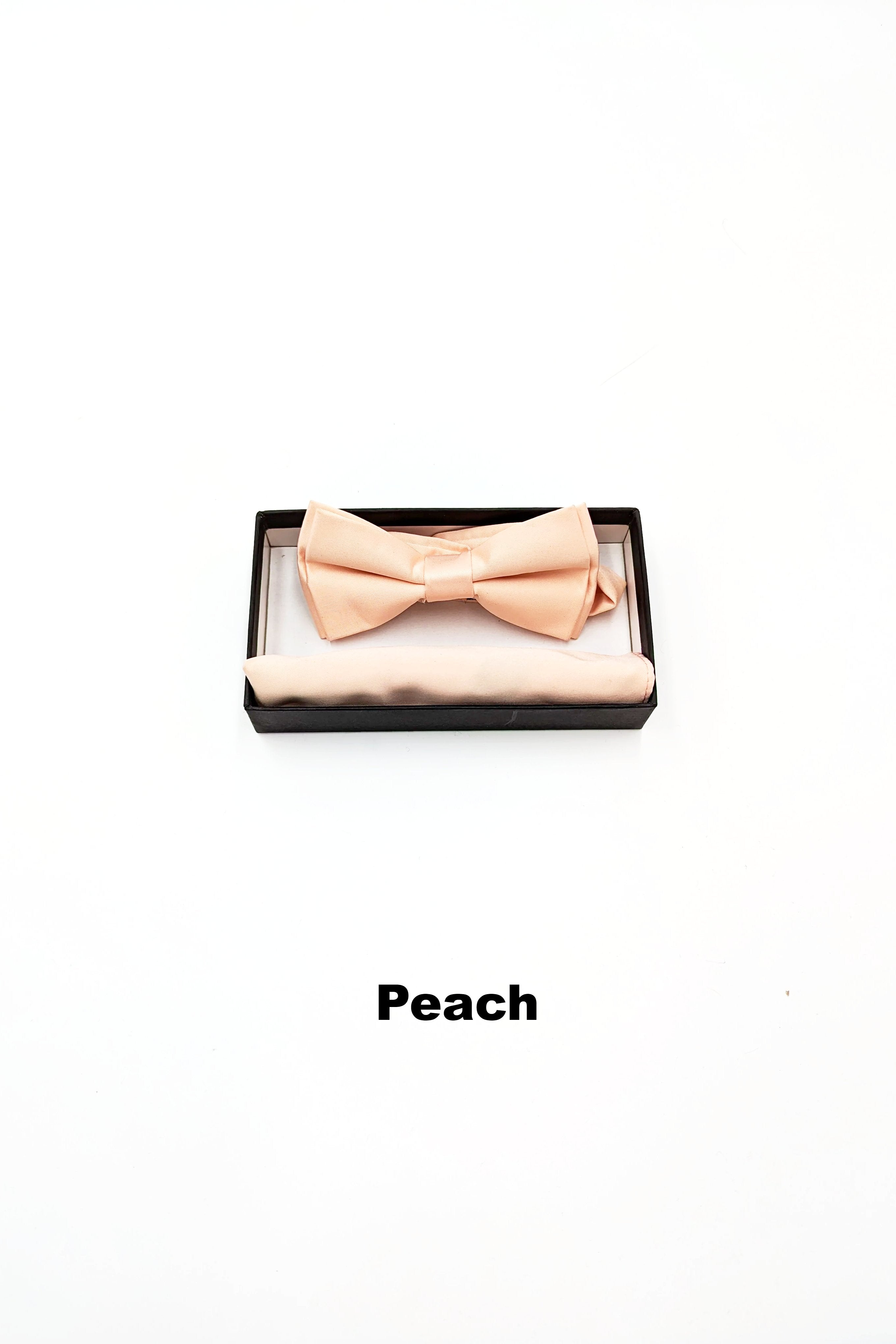 Satin Mens Peach Bow and Pocket Square