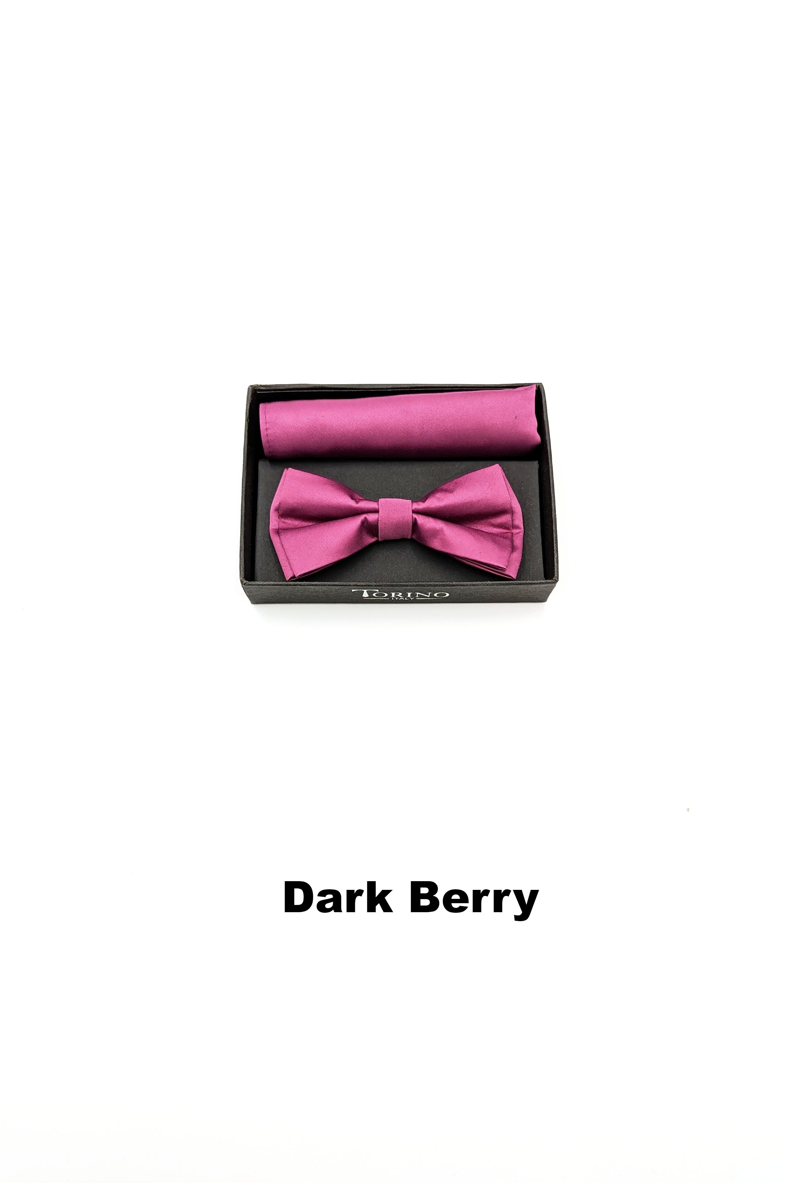 Satin Mens Dark Berry Bow and Pocket Square