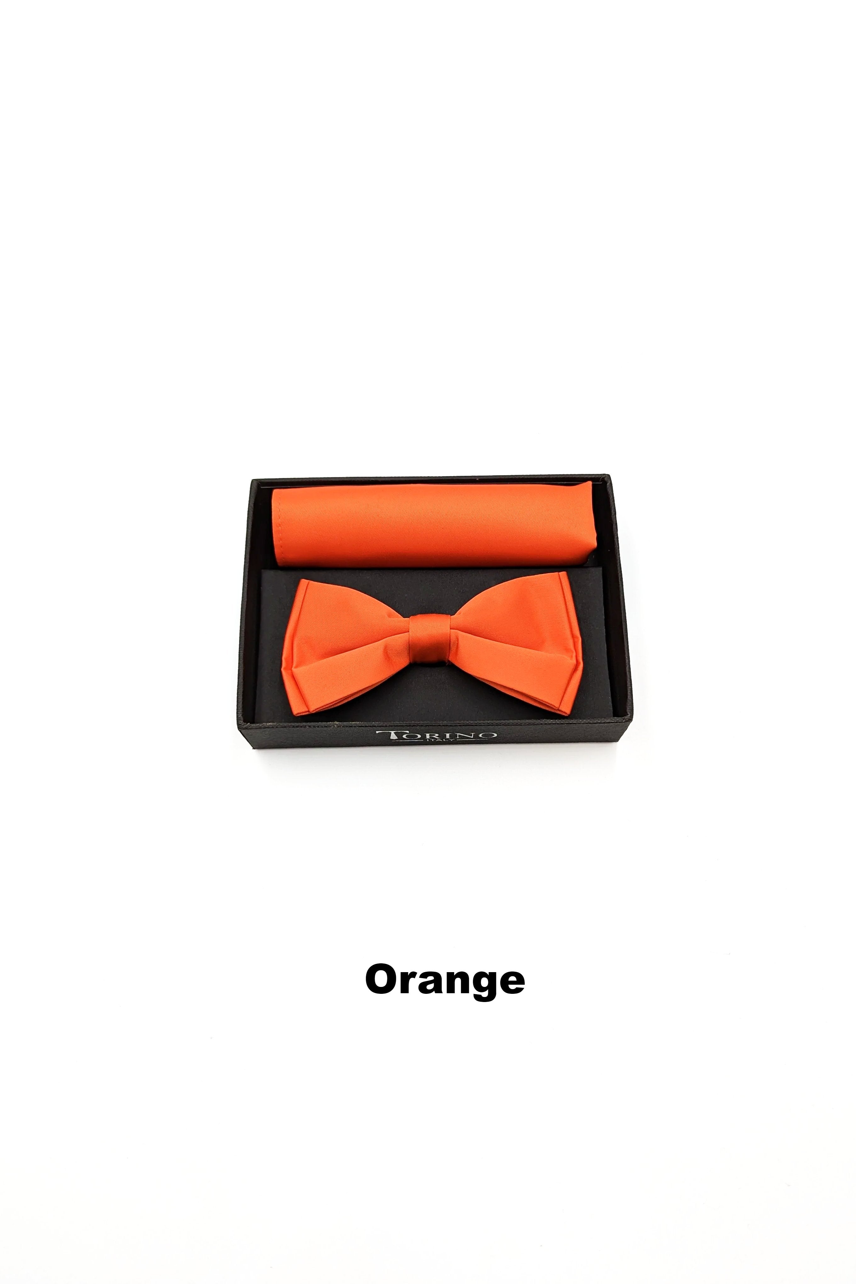 Satin Mens Orange Bow and Pocket Square