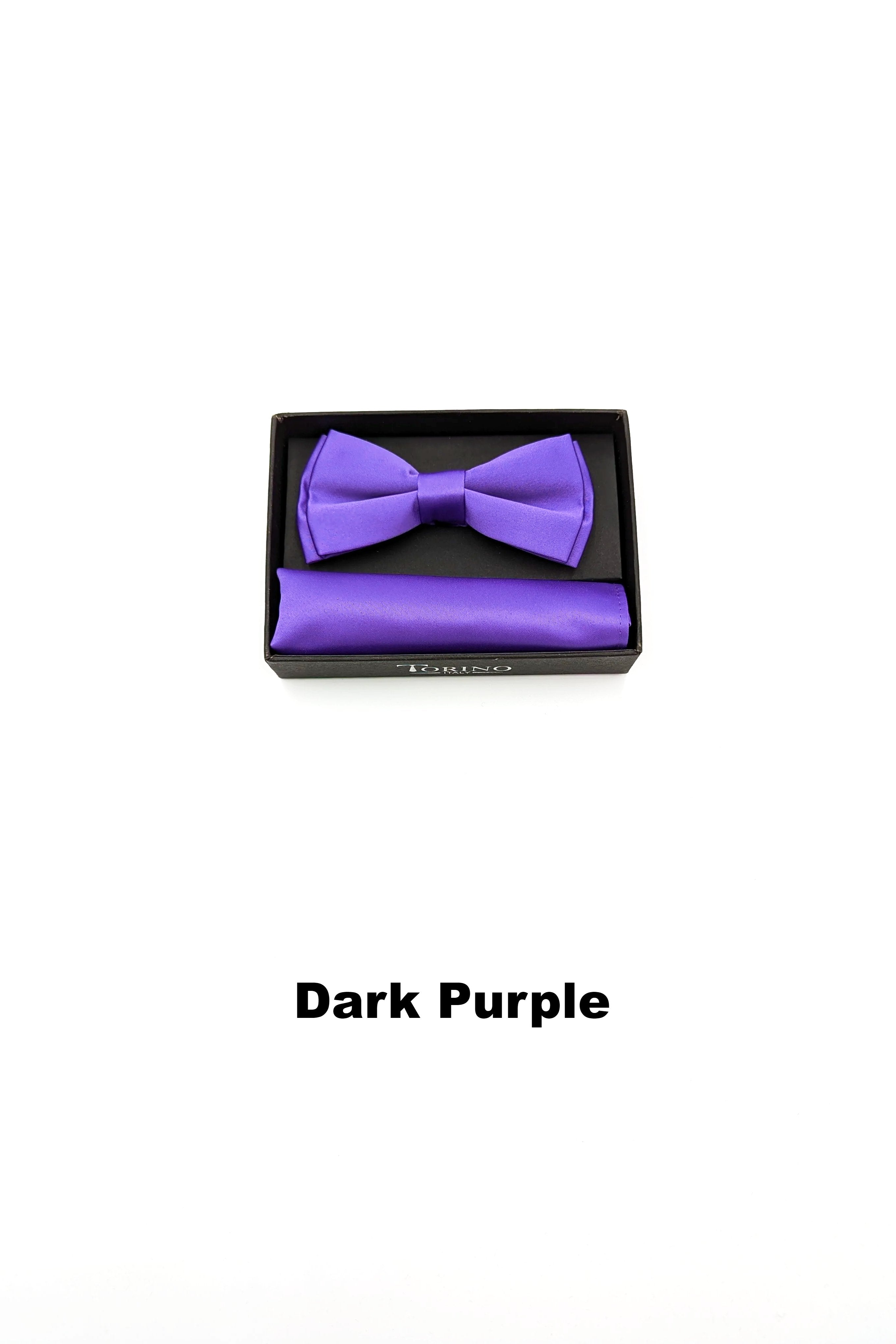Satin Mens Dark Purple Bow and Pocket Square