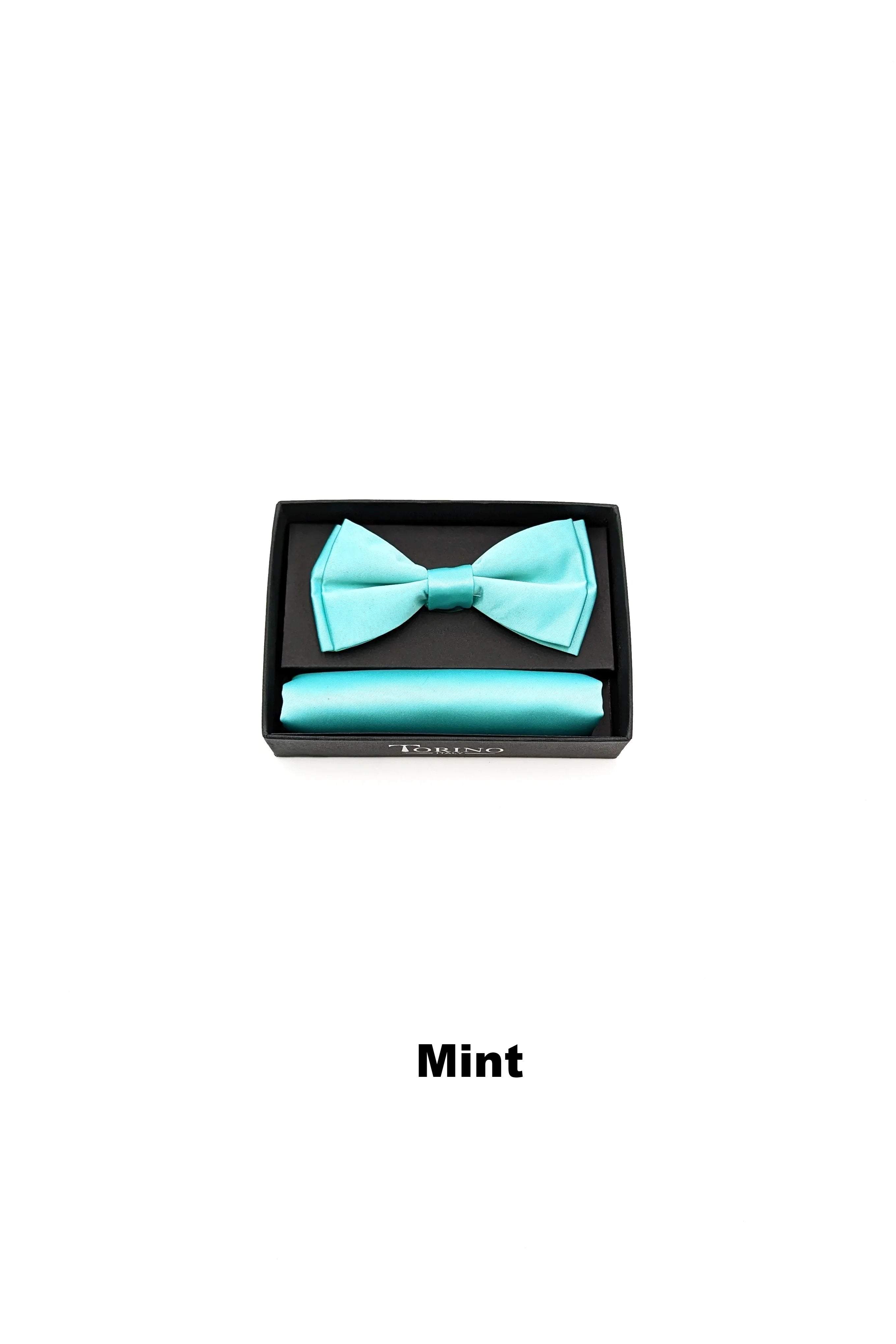 Satin Mens Mint Bow and Pocket Square