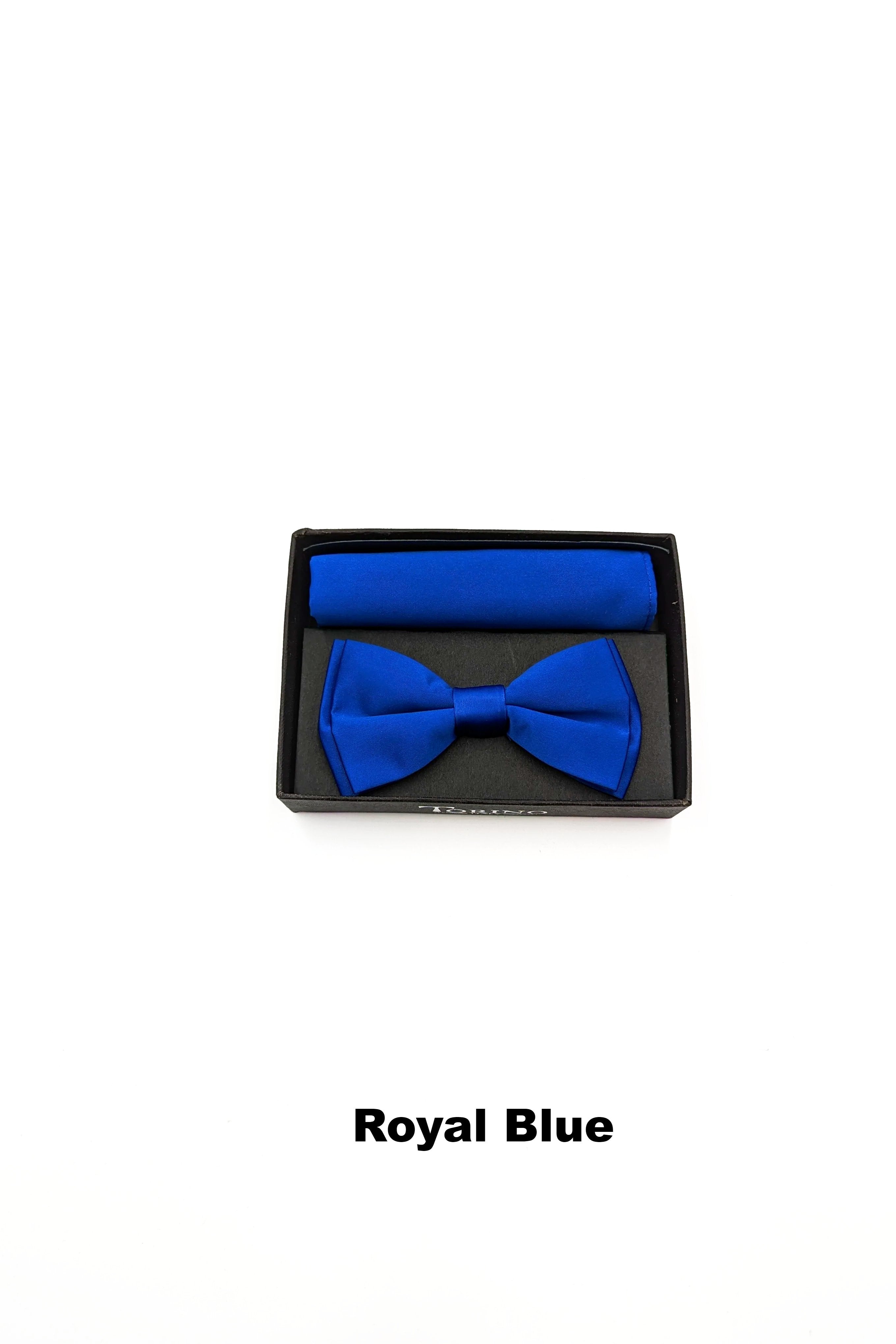 Satin Mens Royal Blue Bow and Pocket Square