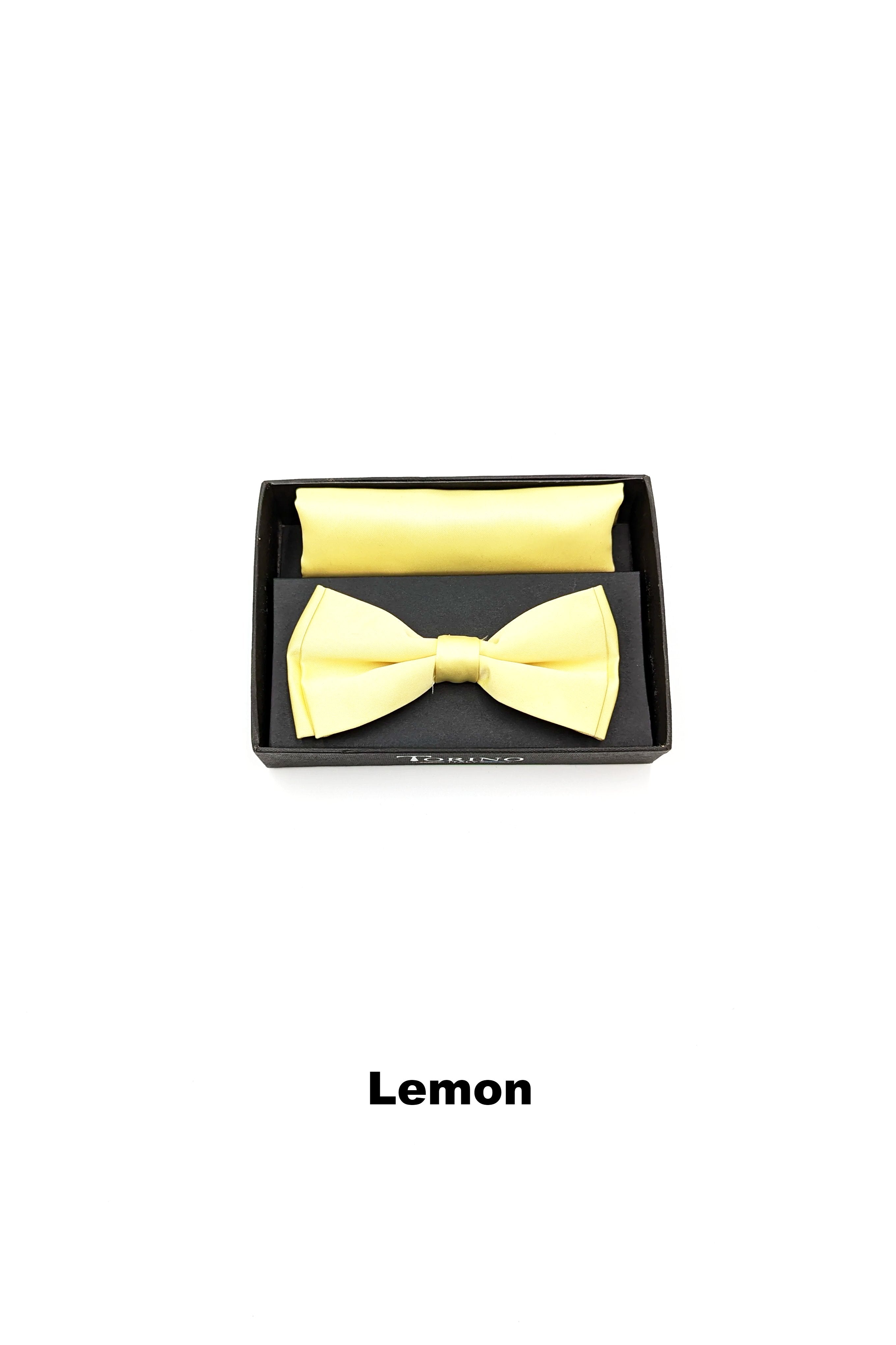 Satin Mens Lemon Bow and Pocket Square