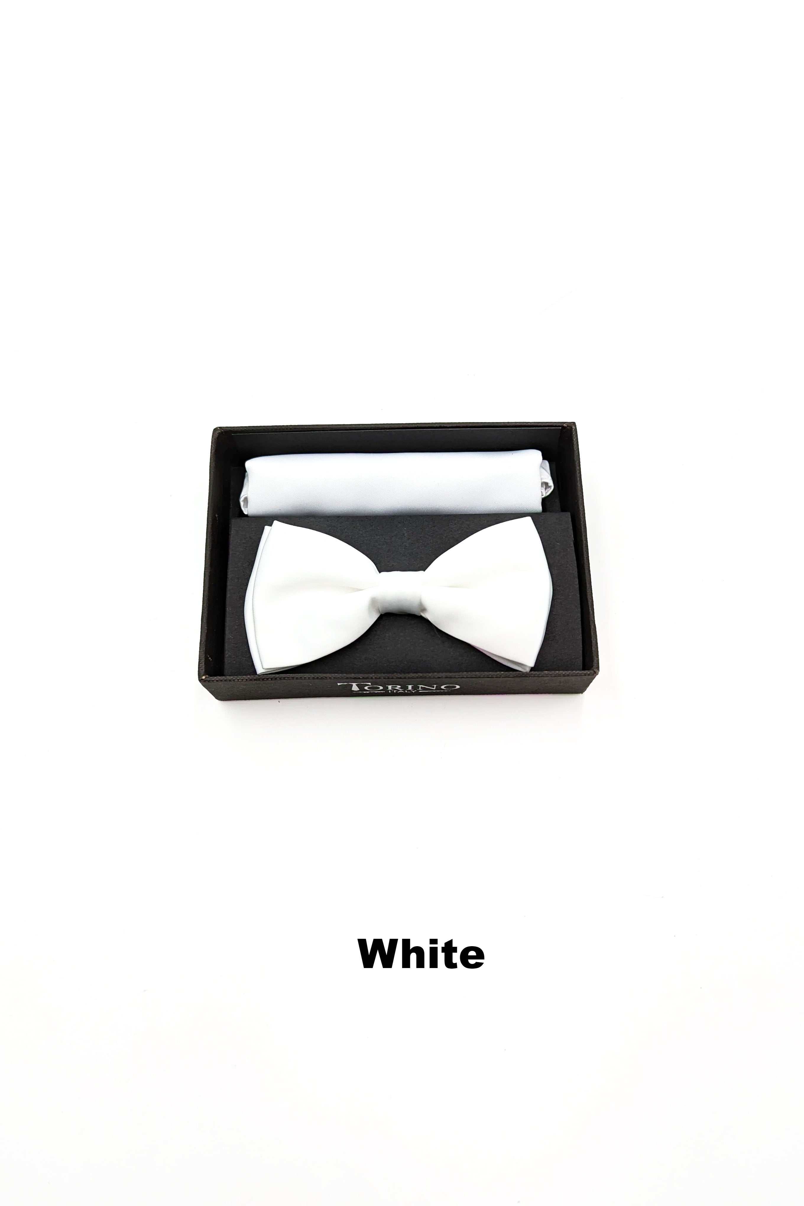Satin Mens White Bow and Pocket Square