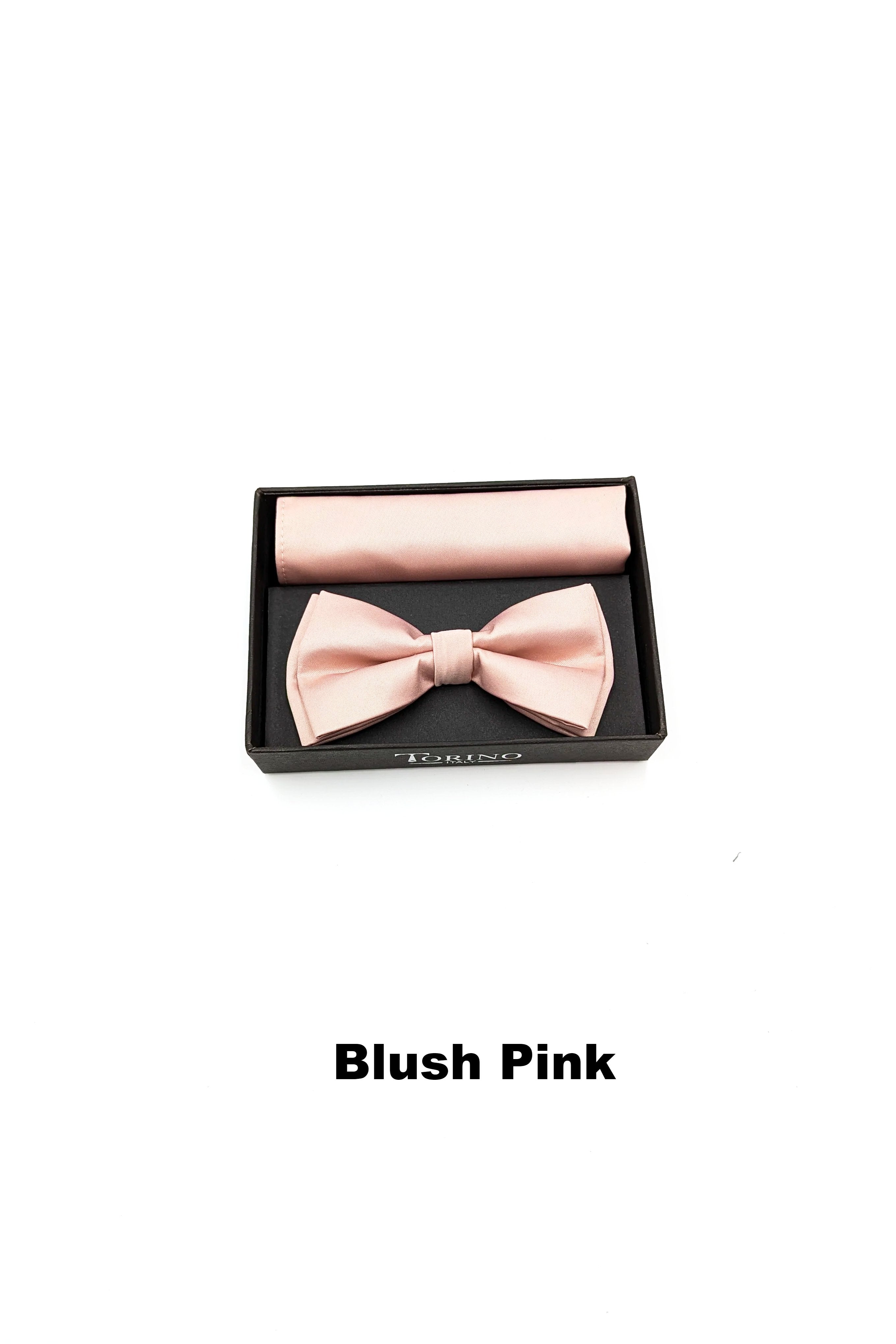 Satin Mens Blush Pink Bow and Pocket Square