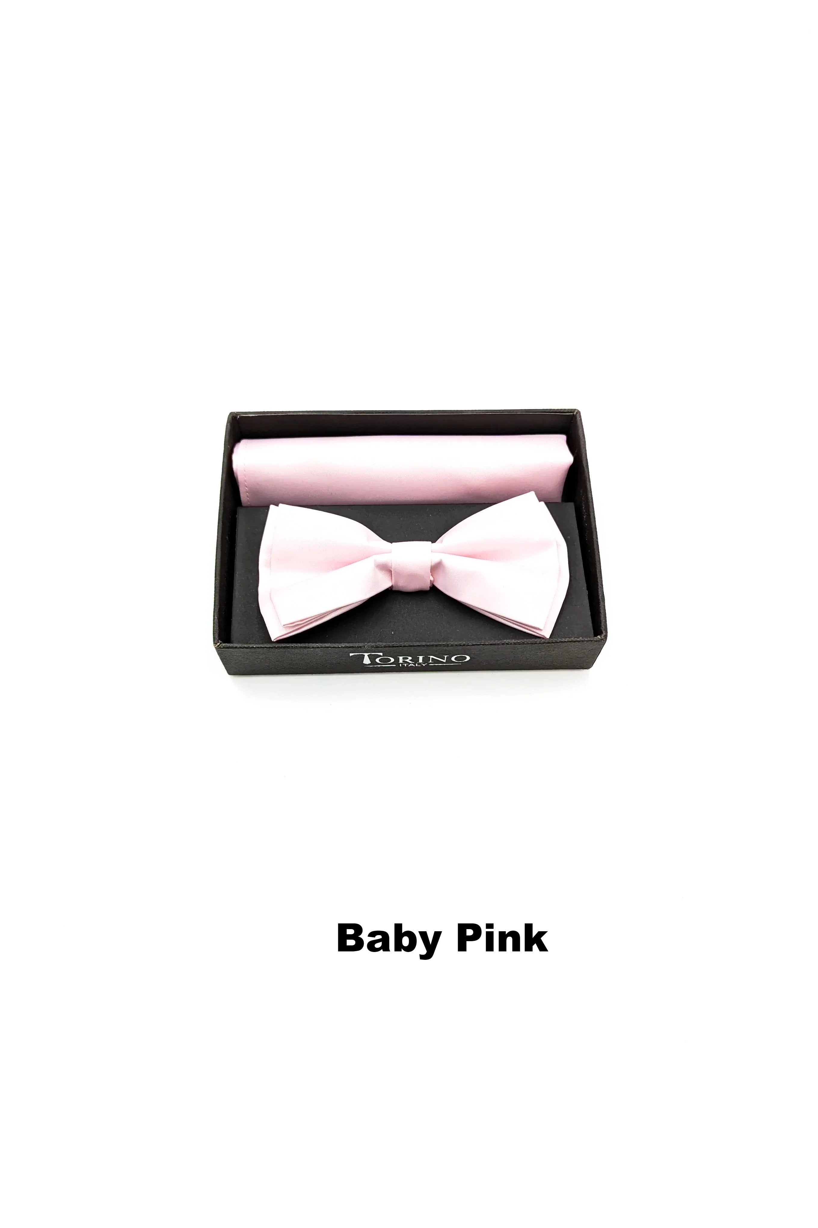 Satin Mens Baby Pink Bow and Pocket Square