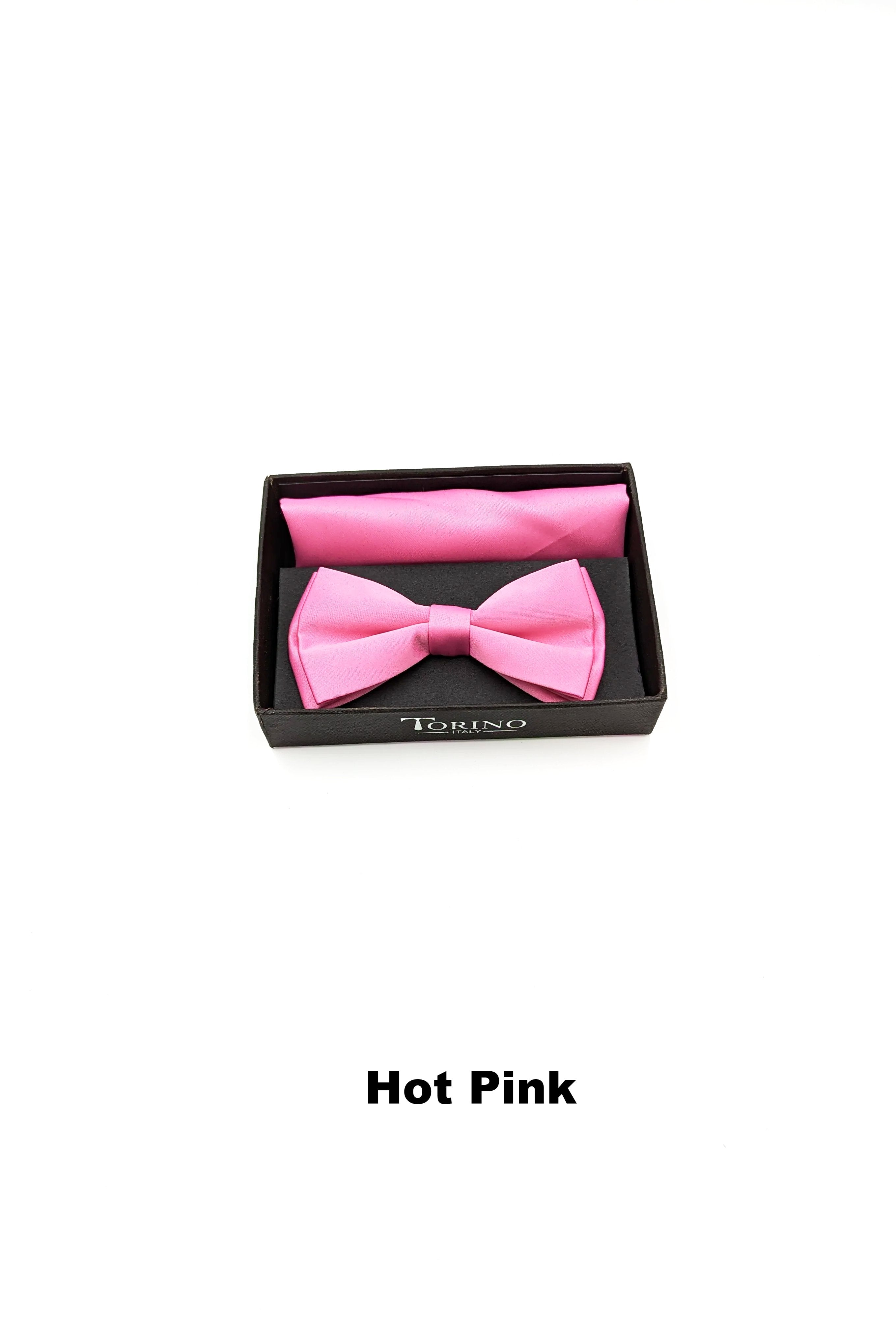 Satin Mens Hot Pink Bow and Pocket Square