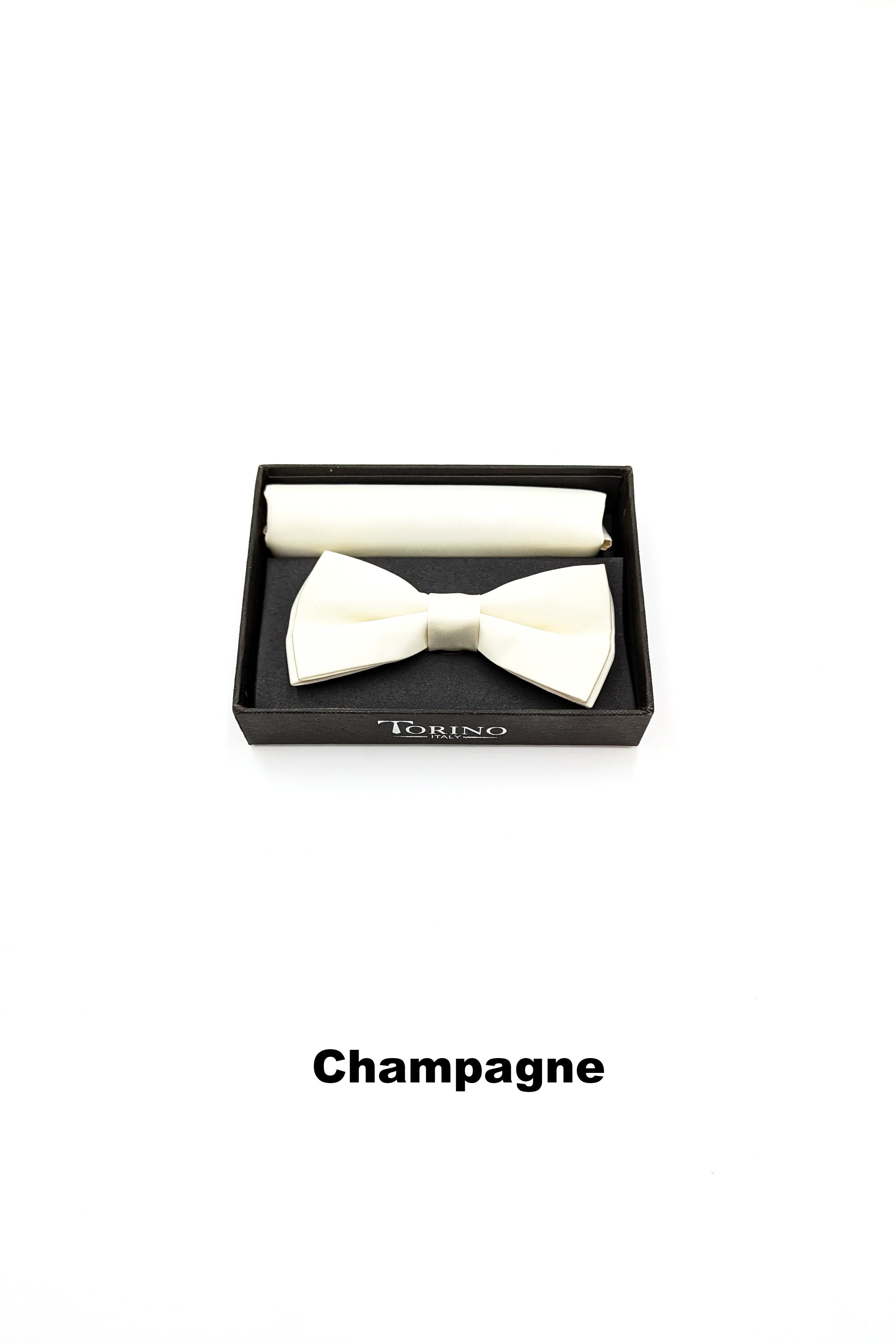 Satin Mens Champagne Bow and Pocket Square