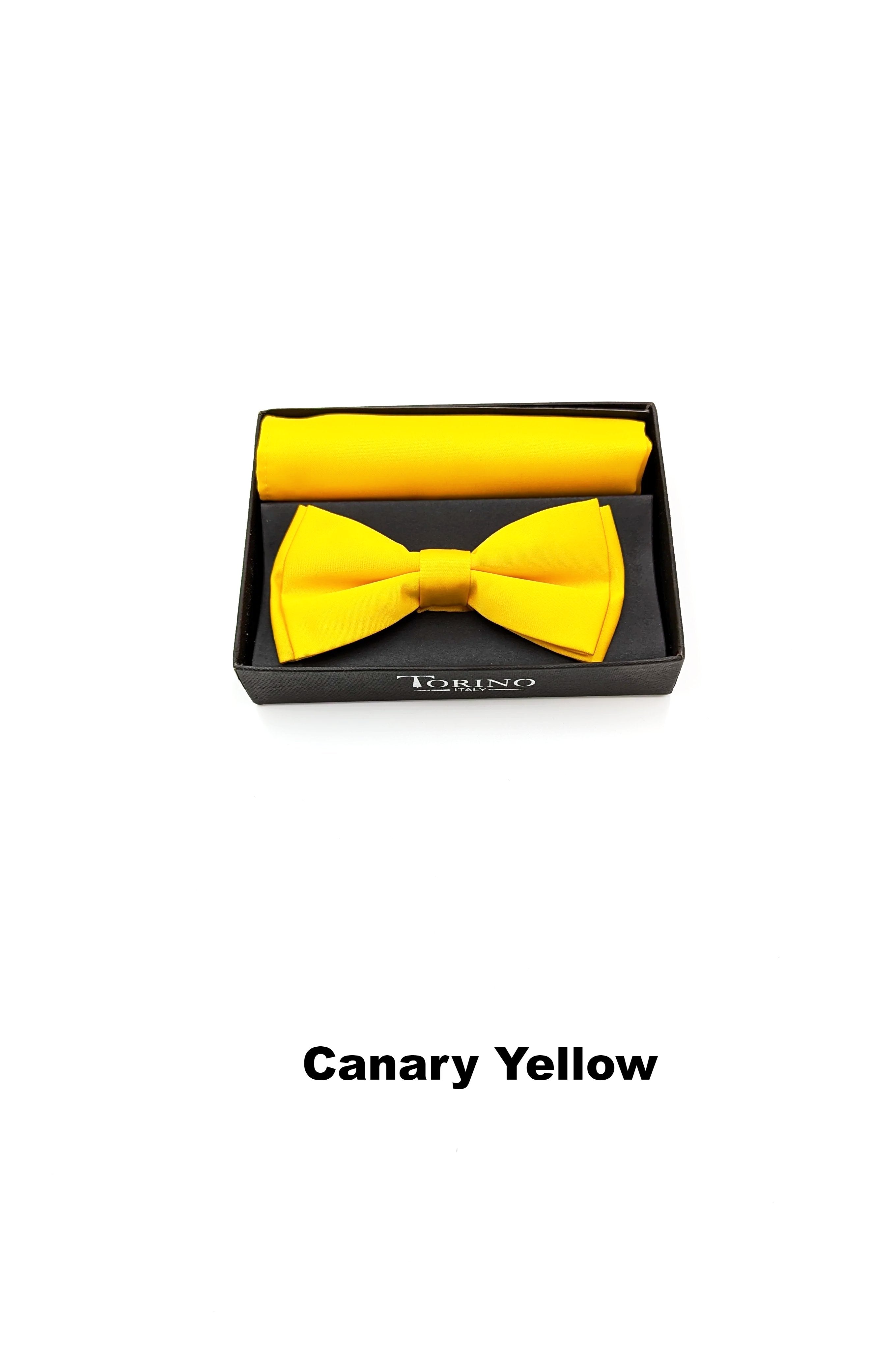 Satin Mens Canary Yellow Bow and Pocket Square