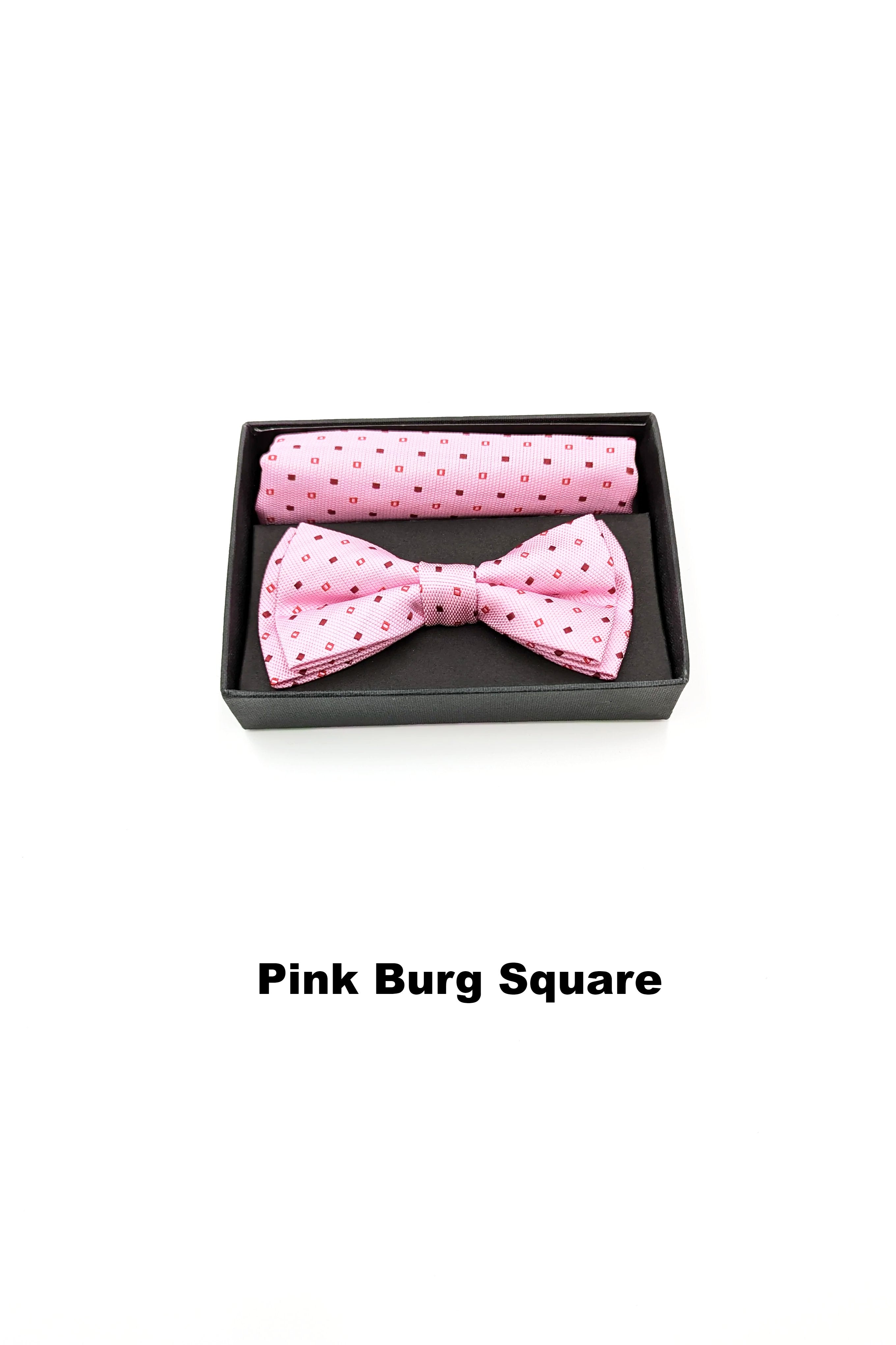 Textured Mens Pink Burg Square Bow and Pocket Square
