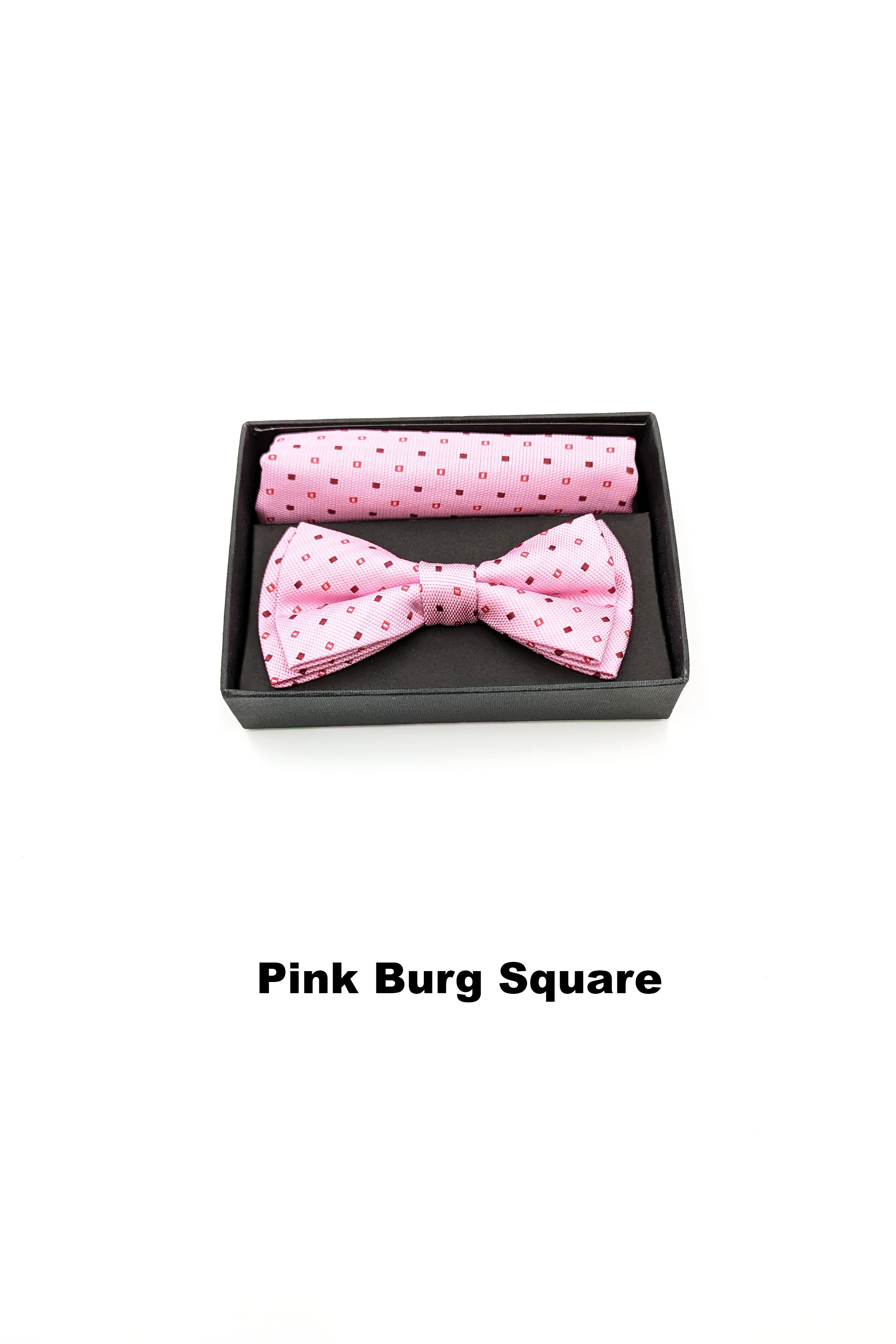 Textured mens pink burg square bow and pocket square