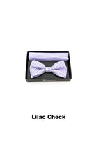 Textured mens lilac check bow tie and pocket square
