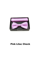 Textured mens pink lilac check bow and pocket square