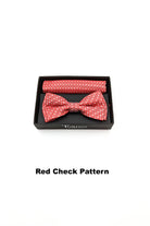 Textured mens red check pattern bow and pocket square