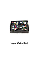 TORINO Floral Mens Bow and Pocket Square White Blue flat front view