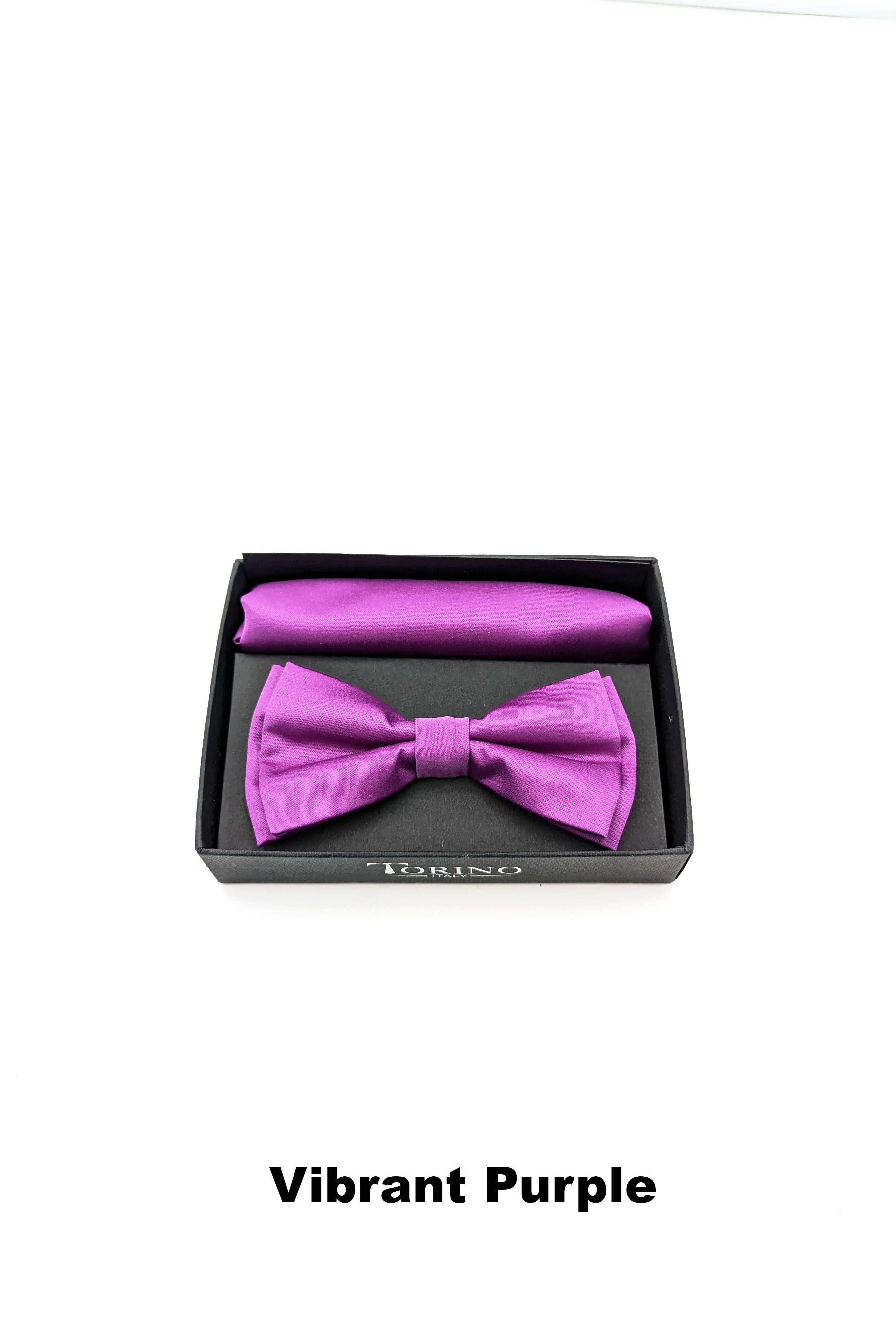 Satin Mens Vibrant Purple Bow and Pocket Square