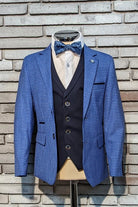 Benetti Boyswear Boys Check Blue Cairo 3 Piece Suit Check Blue front view