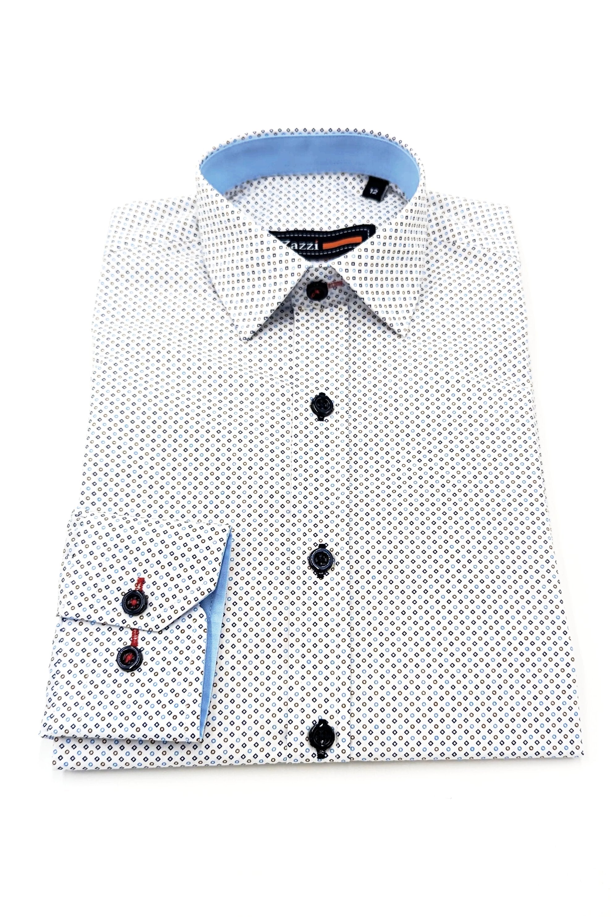 Boys Blue Taupe Diamond Pattern Long Sleeve Shirt