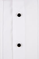 Front detail of men's white tuxedo shirt by Benetti