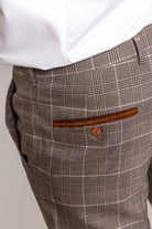 MARC DARCY Ray Tan Check Tapered Fit Trousers TAN detail view