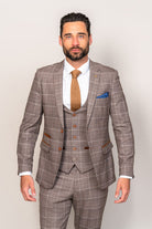 MARC DARCY Ray Tan Check Blazer Tan front view