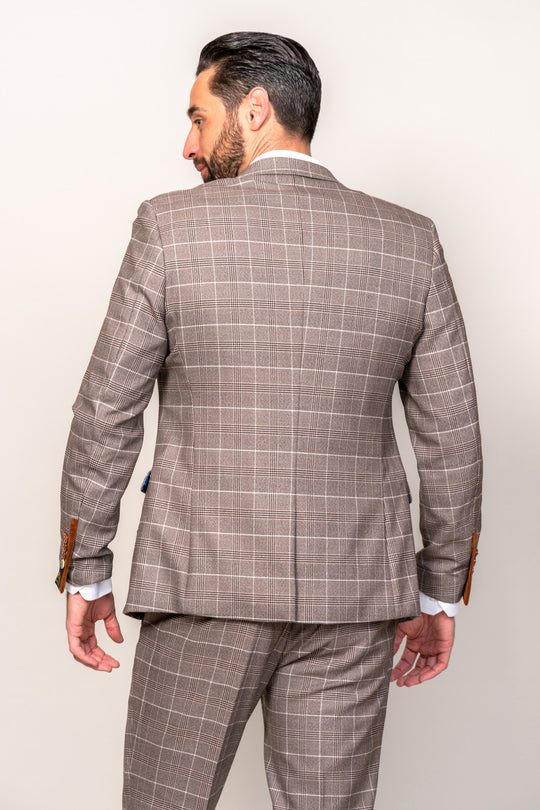 MARC DARCY Ray Tan Check Blazer Tan model front view