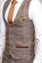 MARC DARCY Ray Tan Check Tapered Fit Waistcoat TAN detail view