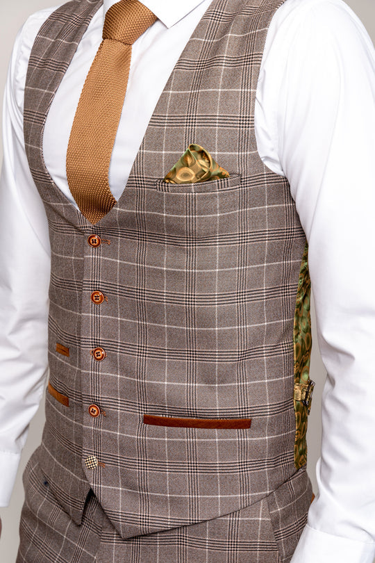 MARC DARCY Ray Tan Check Tapered Fit Waistcoat TAN detail view