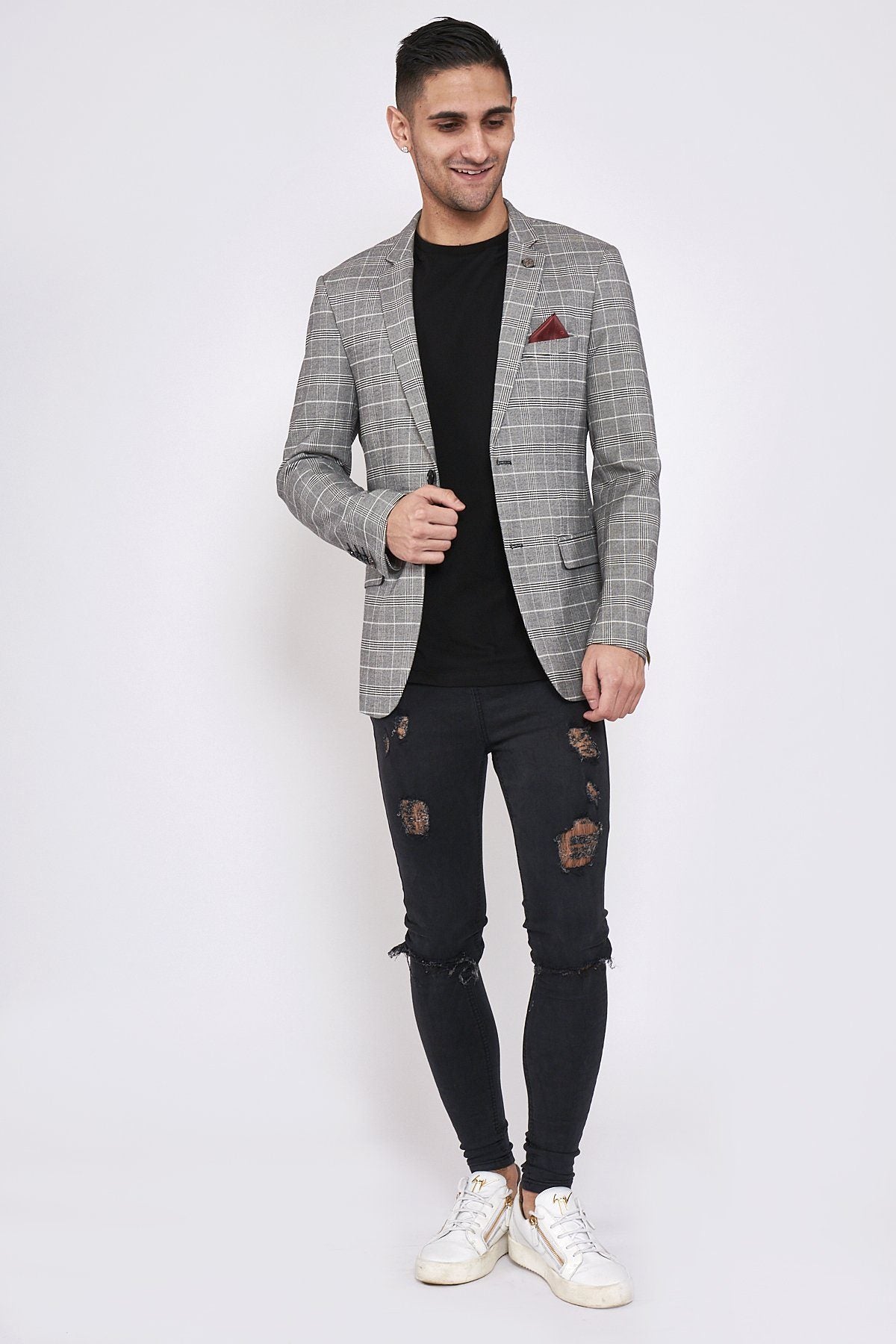 MARC DARCY Ross Blazer Grey Check GREY CHECK model front view