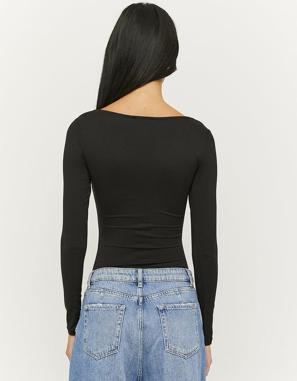 Ladies Ladies Black Long Sleeve Bodysuit-Back View