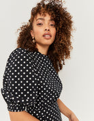 Tally Weijl Polka Dot Print Puff Sleeve Mini Dress BLACK BLUE detail view