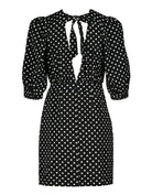 Tally Weijl Polka Dot Print Puff Sleeve Mini Dress BLACK BLUE flat front view