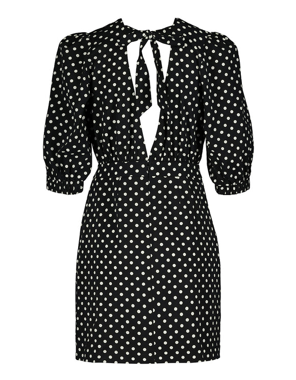 Tally Weijl Polka Dot Print Puff Sleeve Mini Dress BLACK BLUE flat front view