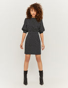 Tally Weijl Polka Dot Print Puff Sleeve Mini Dress BLACK BLUE back view