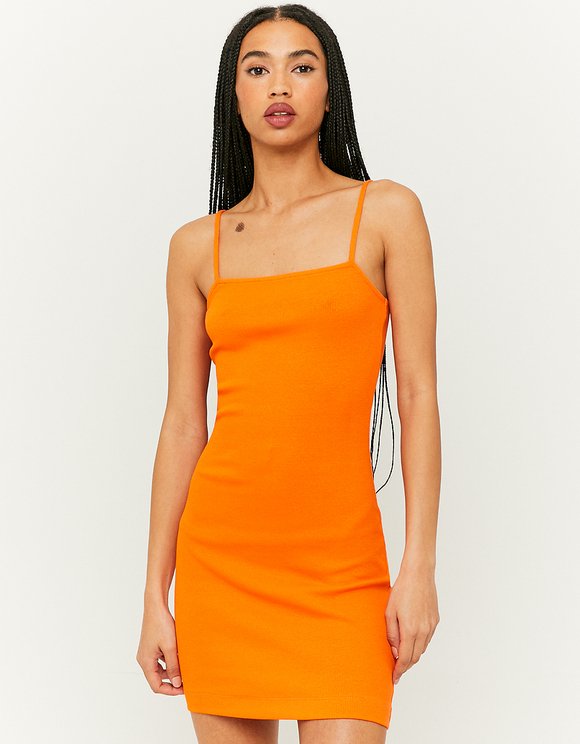 Ladies Mini Bodycon Dress/Orange-Model Front View